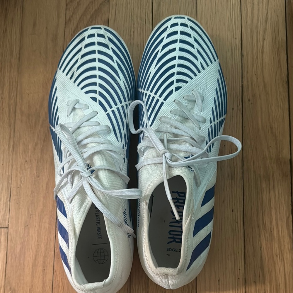 Adidas White and Blue Cleats